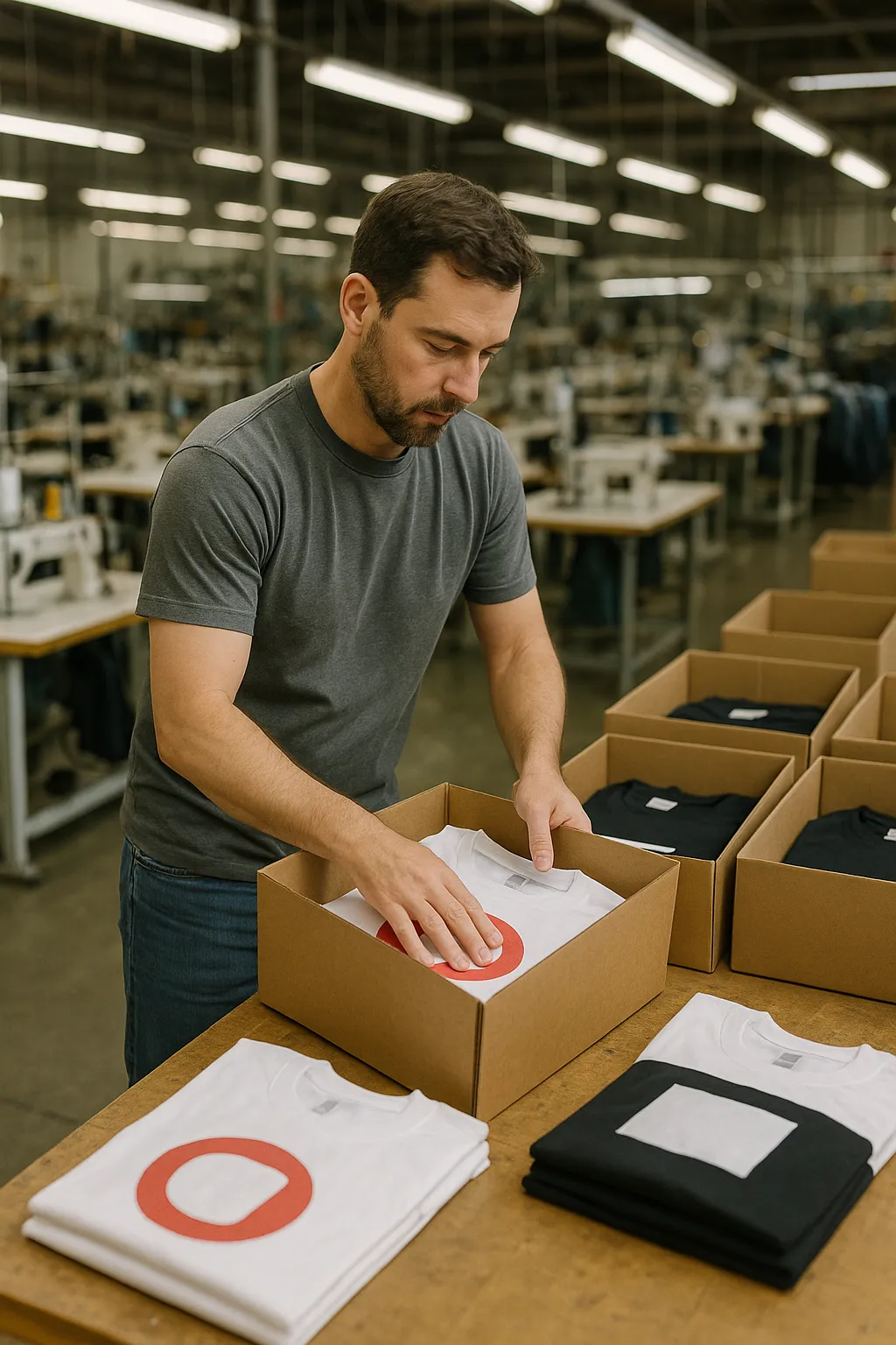 Warehouse worker packing orders with Tracker system